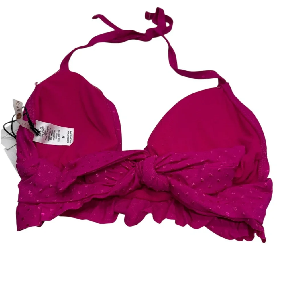 Shade Shore Raspberry Dot Ruffle‎ Halter Bikini Swim Top Women's Size Medium